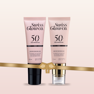 1+1-Angebot Swiss Glow SPF50. 1 Tube mit Parfüm + 1 Tube ohne Parfum zum absoluten Sparpreis.
